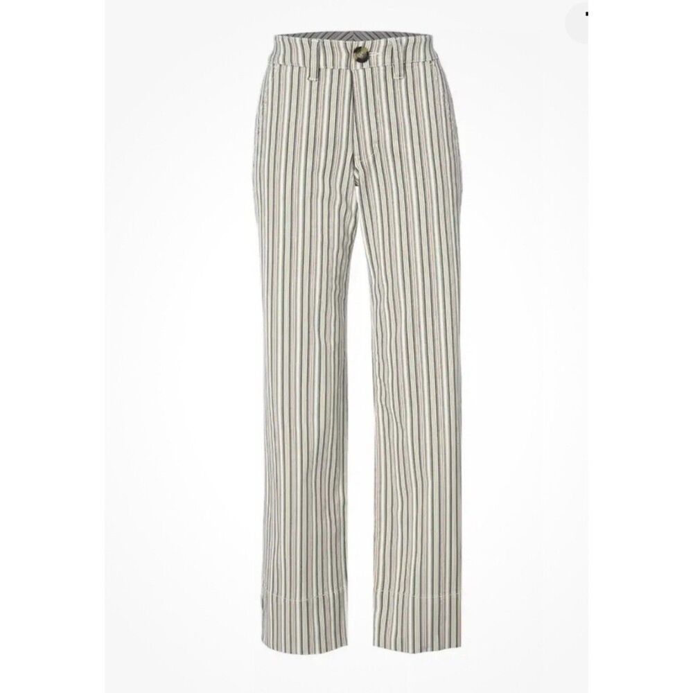 CAbi Island Stripe Wide Leg Trouser Pants Women’s 10 Beige Black Red Autumn EUC